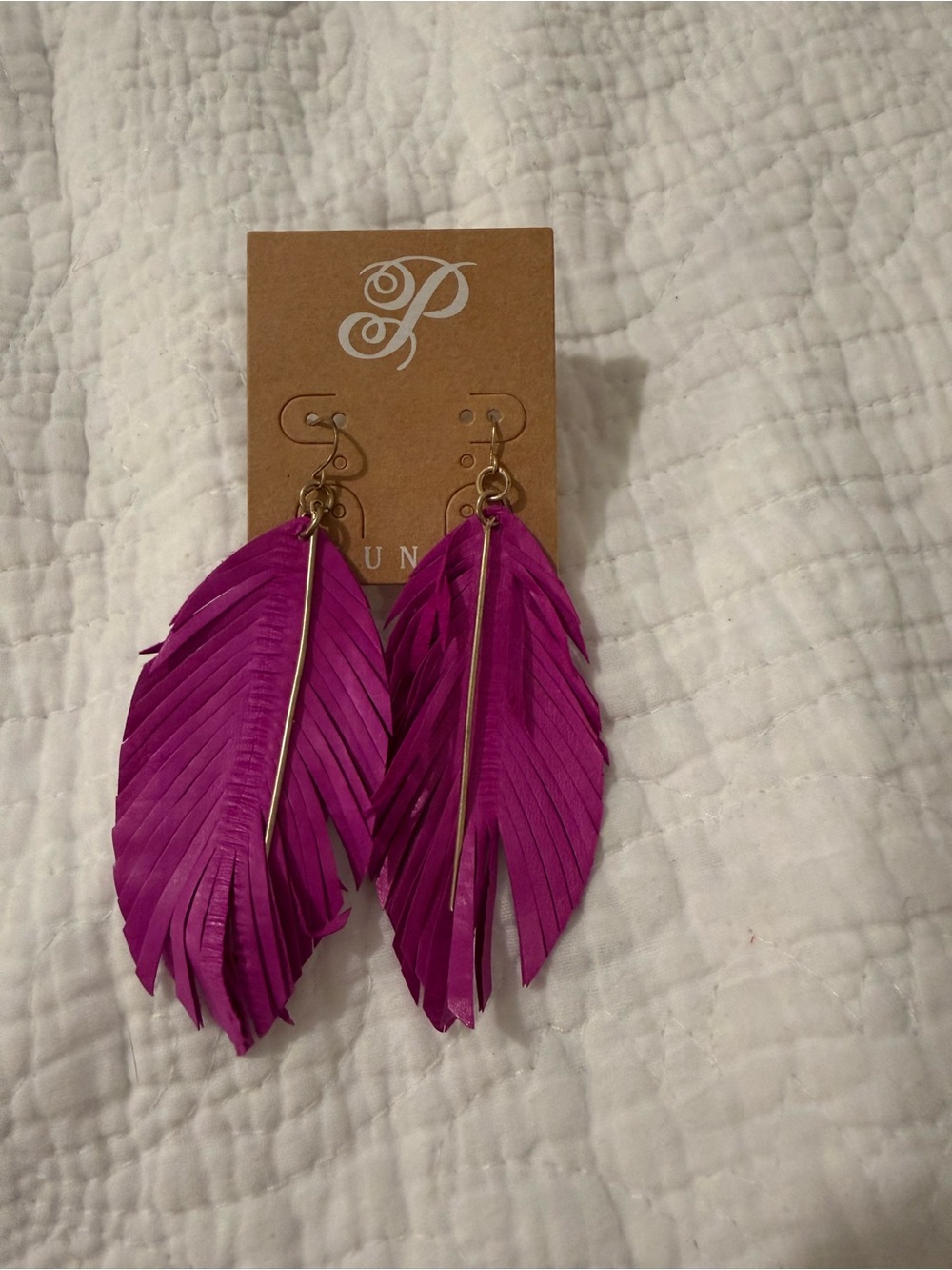 Plunder Fuchsia Feather Drop Earrings with Gold Accents